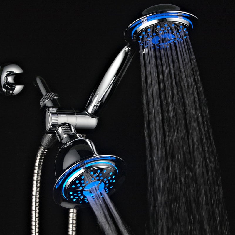 Dream Spa All Chrome 3-way LED Shower Head Combo with Air Jet LED Turbo Pressure-Boost Nozzle Technology. Color of LED lights changes automatically according to water temperature - Image 5